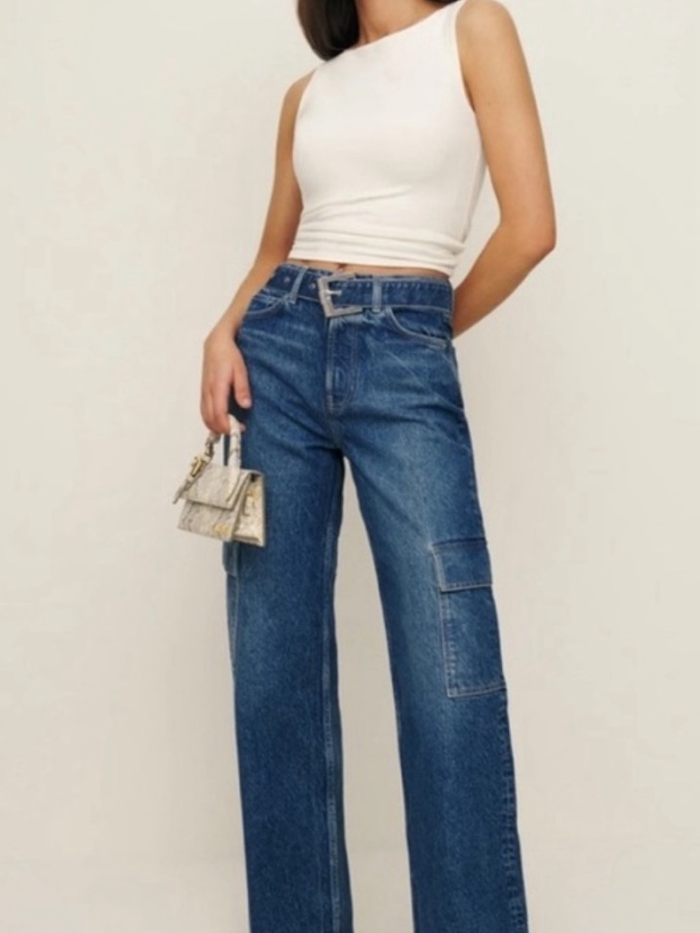 Reformation Carly Belted High Waisted Cargo Jeans SZ 28